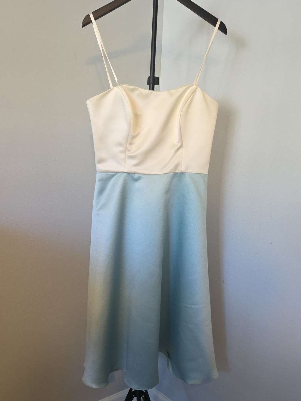 Strapless or Spaghetti Strap Two-Tone Satin Dress in Cream and Light Sage